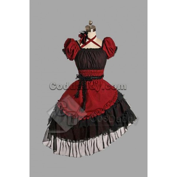 Red Cotton Yarn Classic Lolita Dress Cosplay Costu...