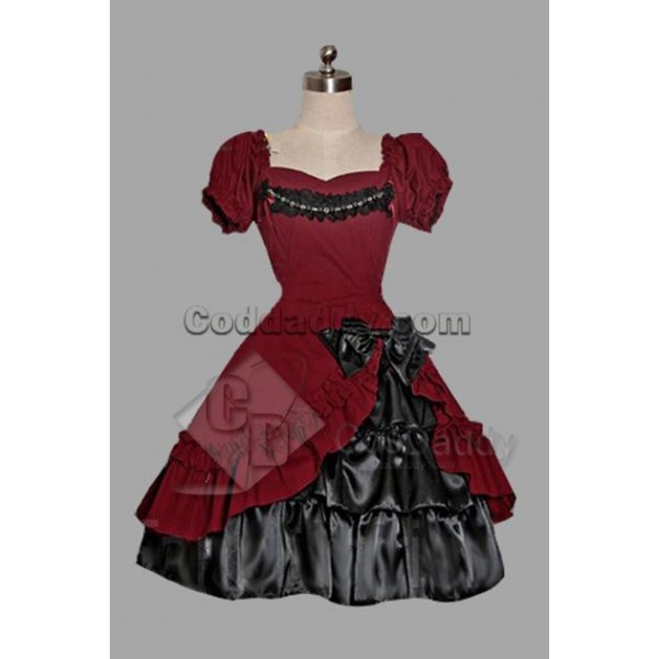 Dark Red And Black Cotton Gothic Lolita Dress Cosplay Costume