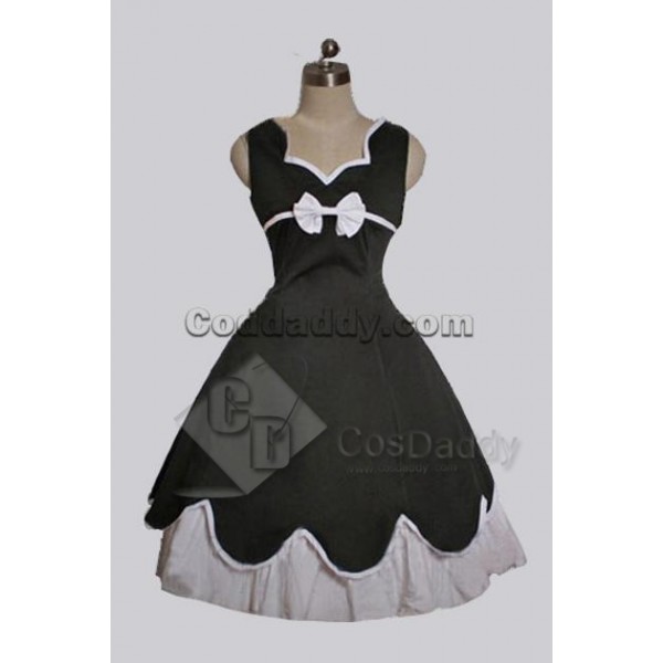 Black Cotton Gothic Lolita Dress Cosplay Costume 
