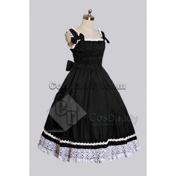 Black Cotton Gothic Lolita Dress Cosplay Costume 