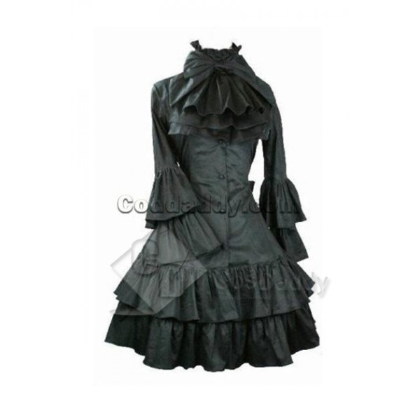 Gothic Lolita Long Sleeve Black Dress Cosplay Cost...