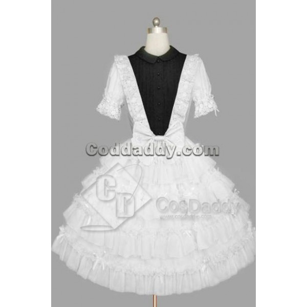 Gothic Lolita Short Sleeves White and Black Dress ...