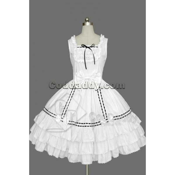 Gothic Lolita Sleeveless White and Black Lace Dres...