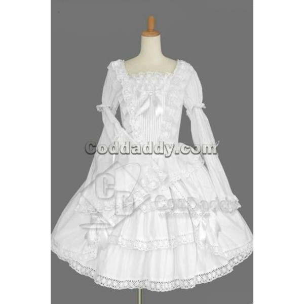 Gothic Lolita Long Sleeves White Dress Cosplay Cos...