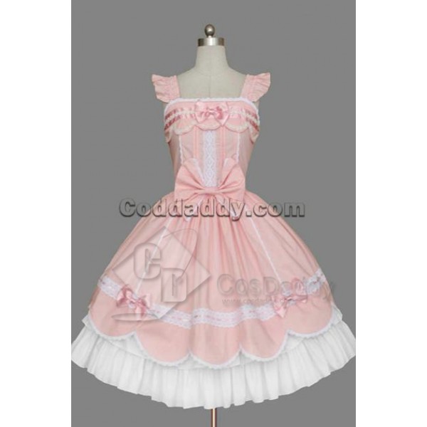 Gothic Lolita Sleeveless Pink and White Dress Cosplay Costume