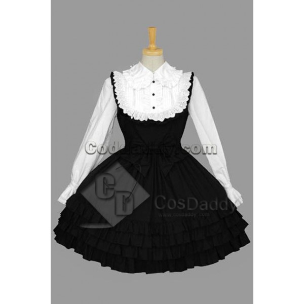 Gothic Lolita Sleeveless Black Dress Cosplay Costu...
