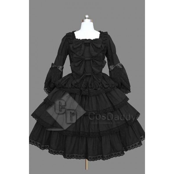 Gothic Lolita Long Sleeves Black Dress Cosplay Cos...