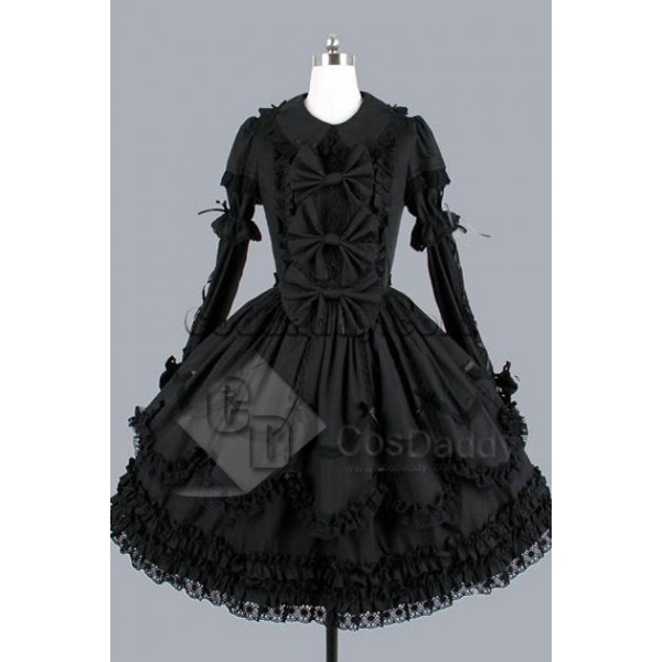 Gothic Lolita Long Sleeves Black Dress Cosplay Cos...