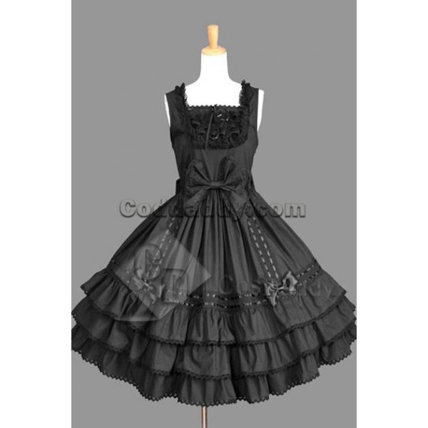 Gothic Lolita Sleeveless Black Dress Cosplay Costu...