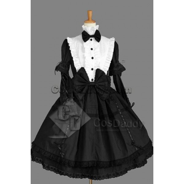 Gothic Lolita Long Sleeve White Black Dress Cosplay Costume