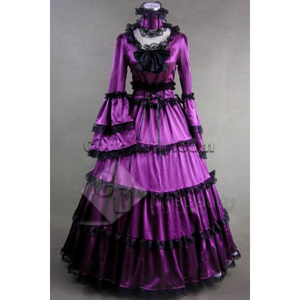 Southern Belle Gothic Satin Dress Ball Gown Prom C...