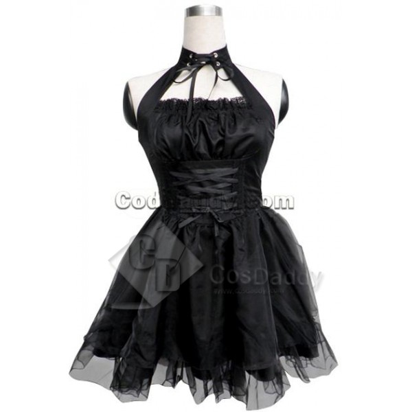 Black Cotton Polyester Sleeveless Bandage Halter P...