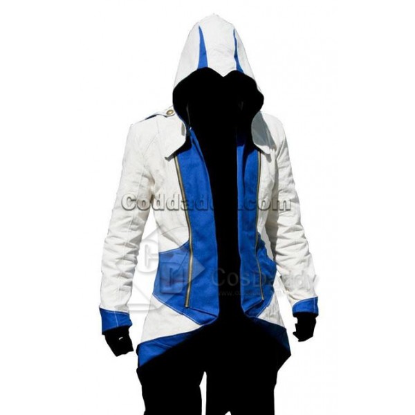 Assassin's Creed III Connor Kenway Coat Jacket Hoodie White Blue Cosplay Costume