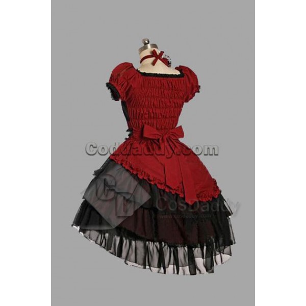 Red Cotton Yarn Classic Lolita Dress Cosplay Costume 