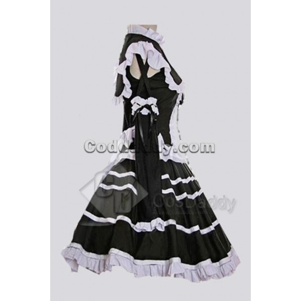 Black Cotton Bandage Striped Gothic Lolita Dress Cosplay Costume 