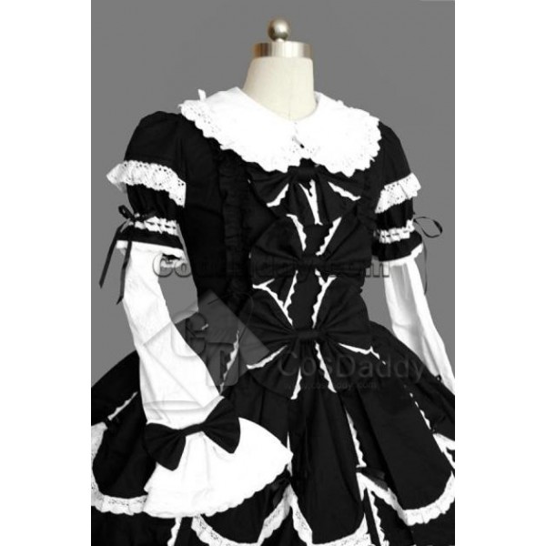 Gothic Lolita Long Sleeve White Black Dress Cosplay Costume