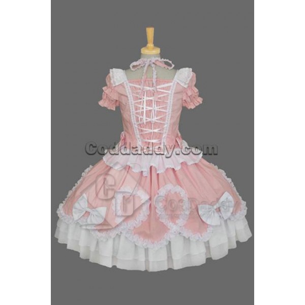 Gothic Lolita Short-Sleeve Maid's Uniform Dress Pink Cosplay Costume   
