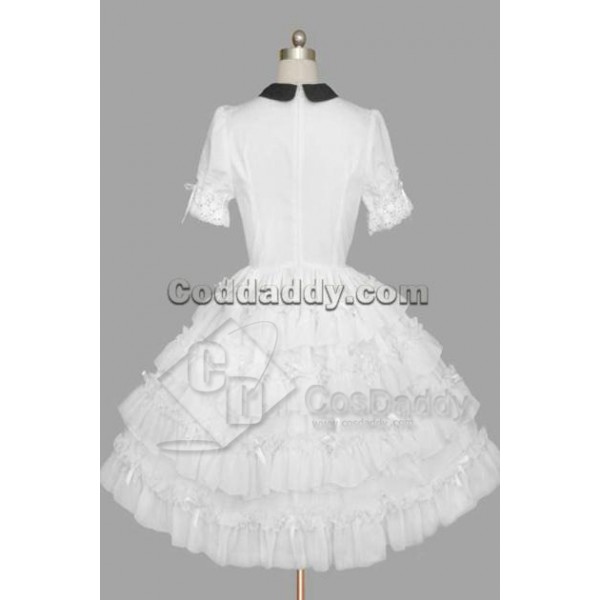 Gothic Lolita Short Sleeves White and Black Dress Cosplay Costume 