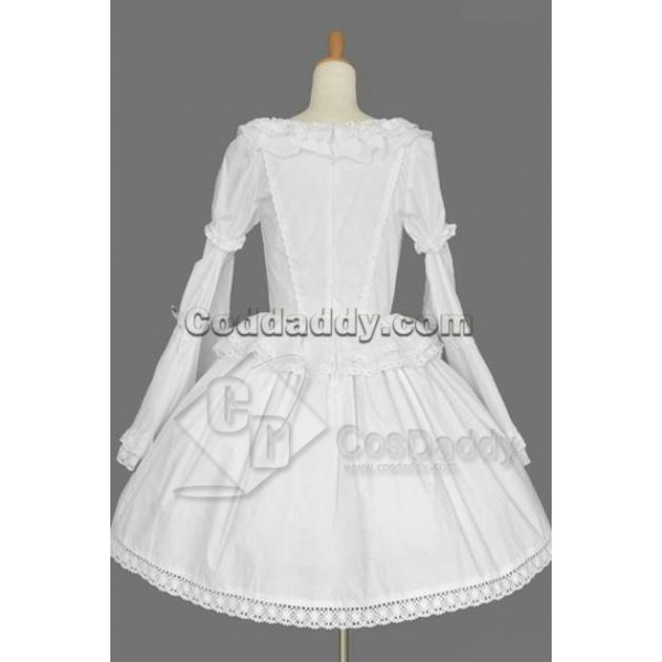 Gothic Lolita Long Sleeves White Dress Cosplay Costume 