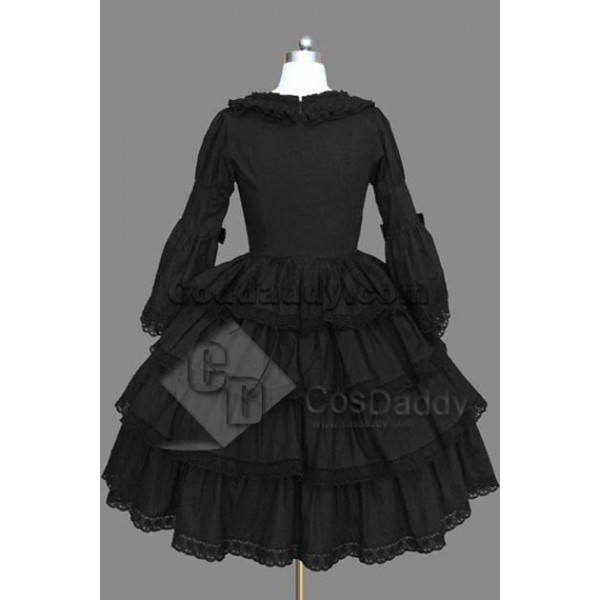 Gothic Lolita Long Sleeves Black Dress Cosplay Costume 