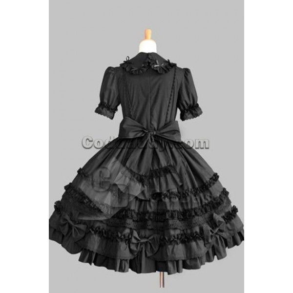 Gothic Lolita Long Sleeves Black Dress Cosplay Costume 