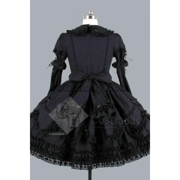 Gothic Lolita Long Sleeves Black Dress Cosplay Costume 