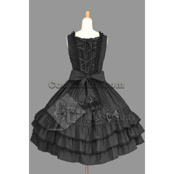 Gothic Lolita Sleeveless Black Dress Cosplay Costume
