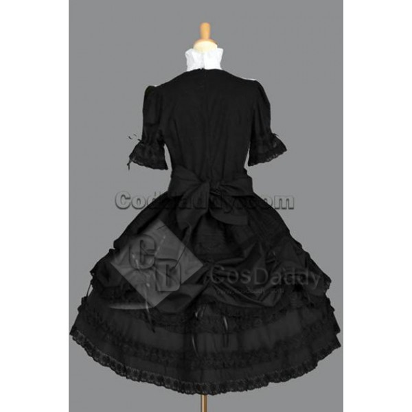 Gothic Lolita Long Sleeve White Black Dress Cosplay Costume