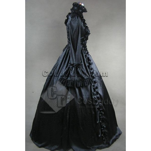 Victorian Gothic Satin Jacquard Dress Ball Gown Cosplay Costume 