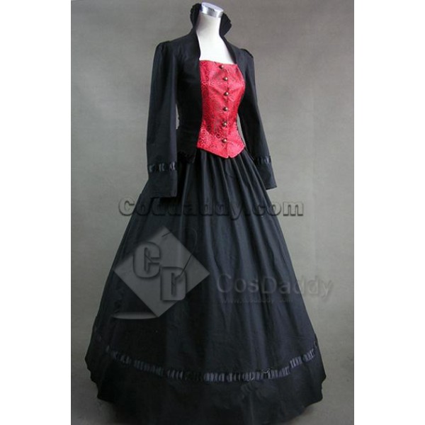 Gothic Victorian Brocaded Jacquard Dress Gown Cosplay Costume