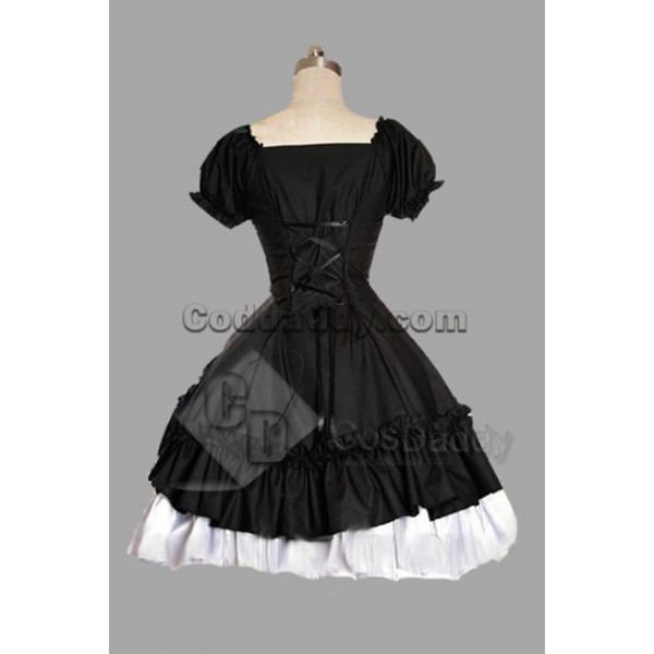 Black And White Satin Yarn Lolita Dress Cosplay Costume 