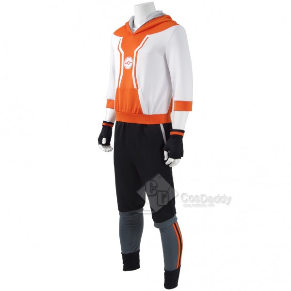 CosDaddy Pokemon Go Pocket Monster Trainer Costume Pokemon Go Team Suit Halloween Cosplay Men Orange Hoodie Pans Gloves