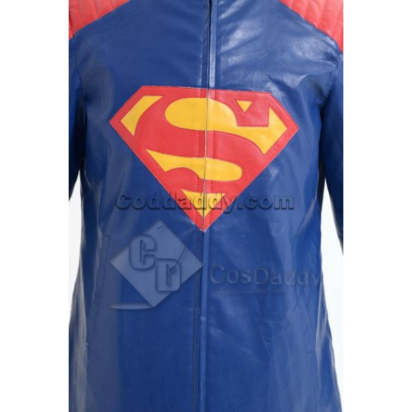 Smallville Superman Blue Leather Jacket Cosplay Costume 