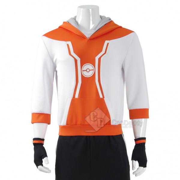 CosDaddy Pokemon Go Pocket Monster Trainer Costume Pokemon Go Team Suit Halloween Cosplay Men Orange Hoodie Pans Gloves