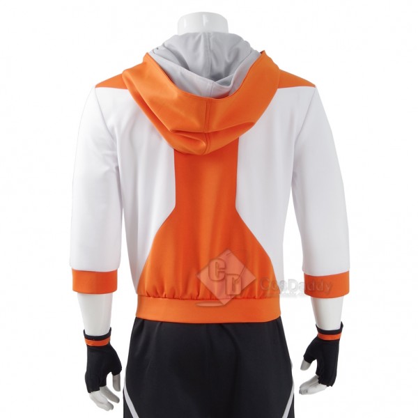 CosDaddy Pokemon Go Pocket Monster Trainer Costume Pokemon Go Team Suit Halloween Cosplay Men Orange Hoodie Pans Gloves