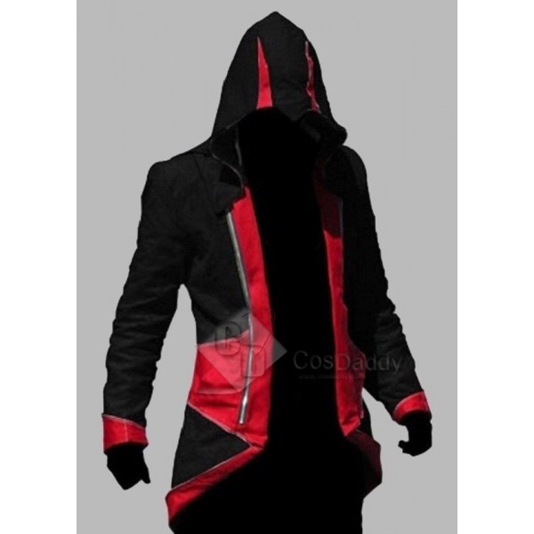 Assassin's Creed III Connor Kenway Coat Jacket Hoodie Black Red Cosplay Costume