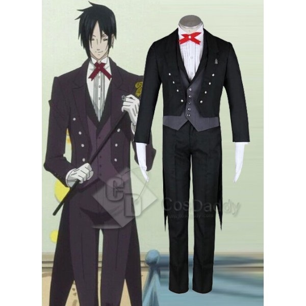 Black Butler II 2 Kuroshitsuji Sebastian Suit Set Cosplay Costume 