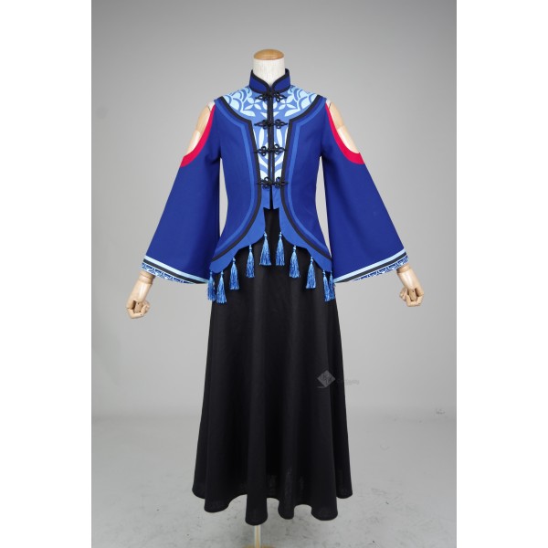 Chinese Game JX Online III Black Blue Dress Cosplay Costume