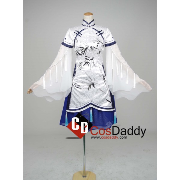 Chinese Game JX Online III White Blue Dress Cosplay Costume