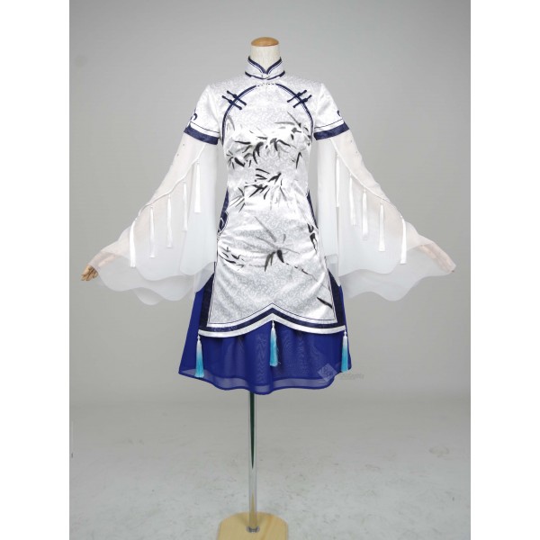 Chinese Game JX Online III White Blue Dress Cosplay Costume