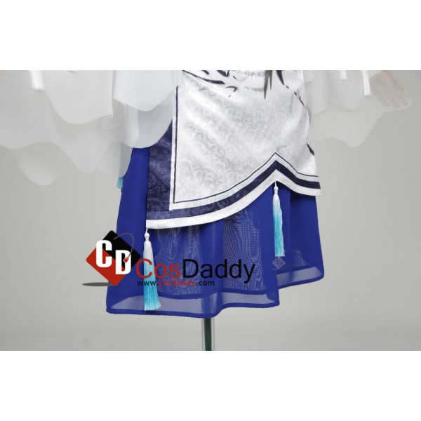 Chinese Game JX Online III White Blue Dress Cosplay Costume