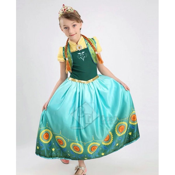 Disney Frozen Fever Cinderella New Anna Little Girl Dress Cosplay Costume