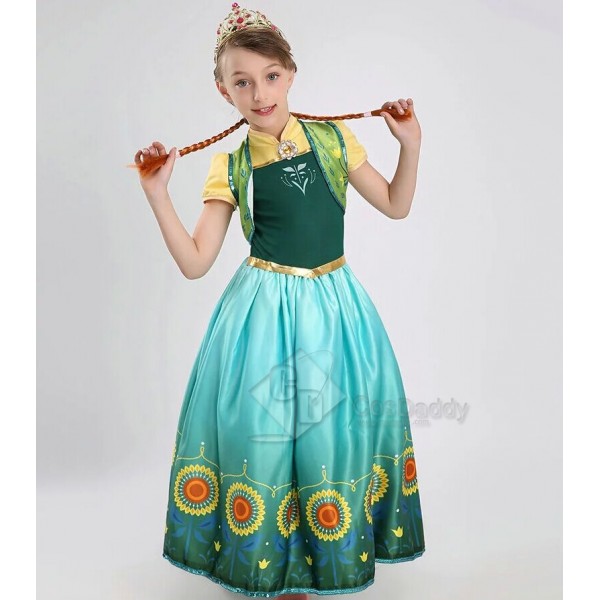 Disney Frozen Fever Cinderella New Anna Little Girl Dress Cosplay Costume
