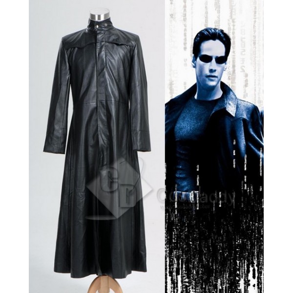 The Matrix Neo Long Black Leather Coat Cosplay Costume