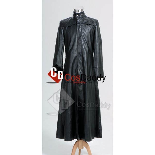 The Matrix Neo Long Black Leather Coat Cosplay Cos...