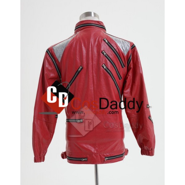 Michael Jackson Beat It Thriller Red Zipper Jacket Cosplay Costume 