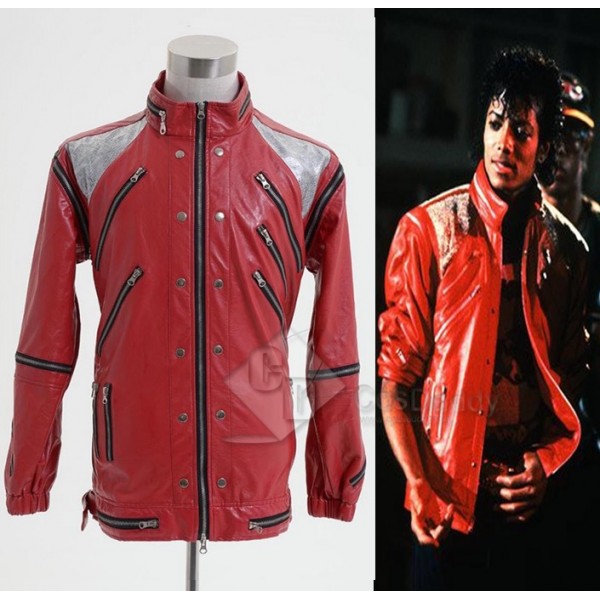 Michael Jackson Beat It Thriller Red Zipper Jacket Cosplay Costume 