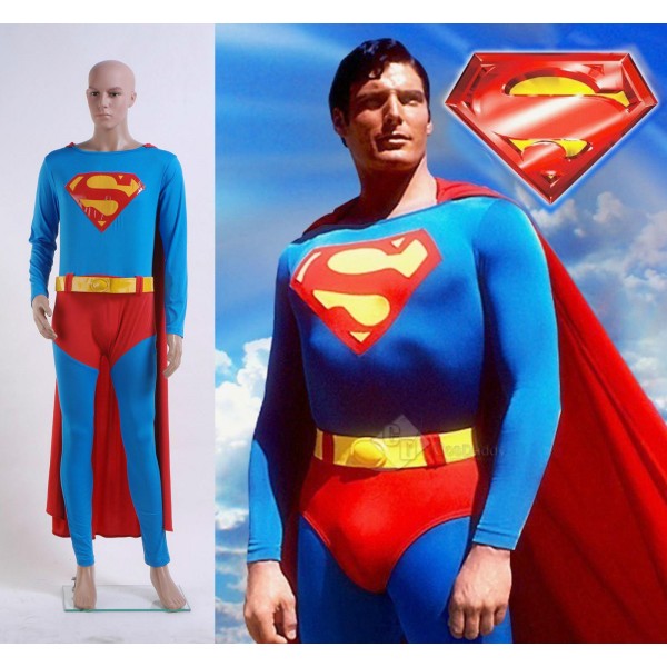 Superman Christopher Reeve Jumpsuit Cosplay Costume 