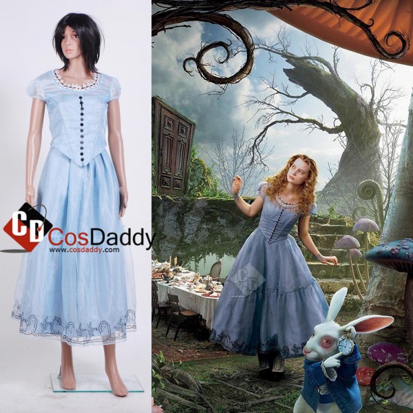 Tim Burton's Alice In Wonderland Alice Blue Dress Cosplay Costume