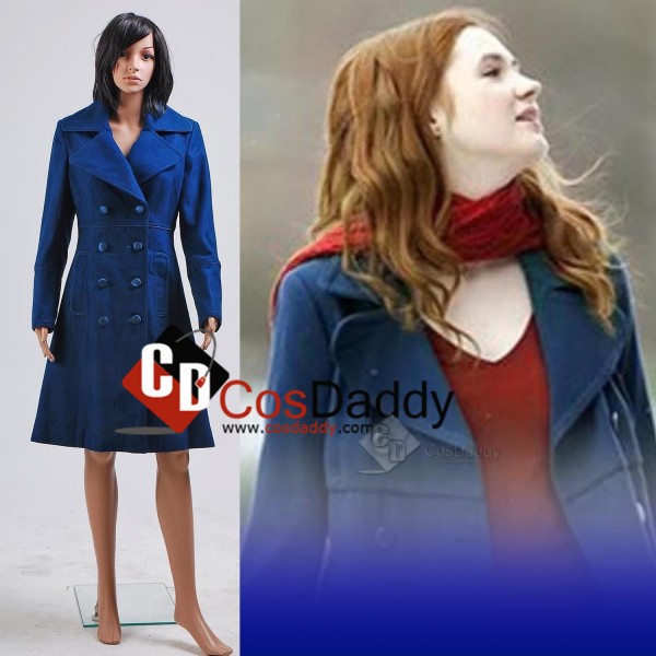  Doctor Who Eleventh 11th Doctor  Amy Pond Teal Wool Trench Coat Cosplay Costume